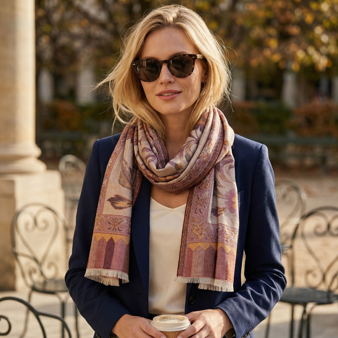 Beige Flower Design Modal Stole